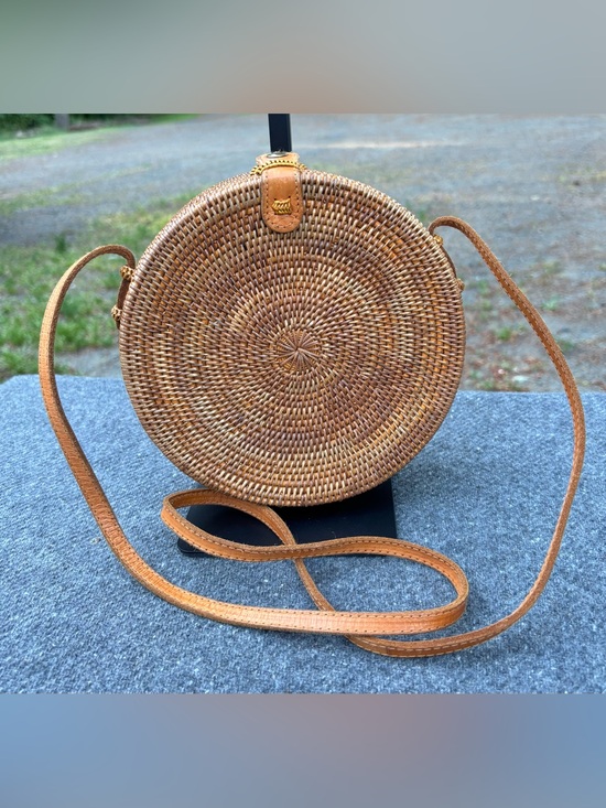 Handbags - Vintage Round Bali Rattan Crossbody Bag Boho Wicker Straw Purse Leather Strap